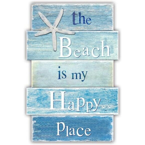 Coastal Beach Wall Art Wooden Sign Starfish Ocean Decor for Bathroom Bedroom - Picture 1 of 7